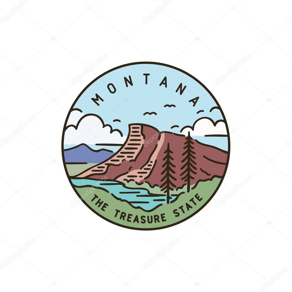 Vintage vector round label. Montana. Rocky Mountains