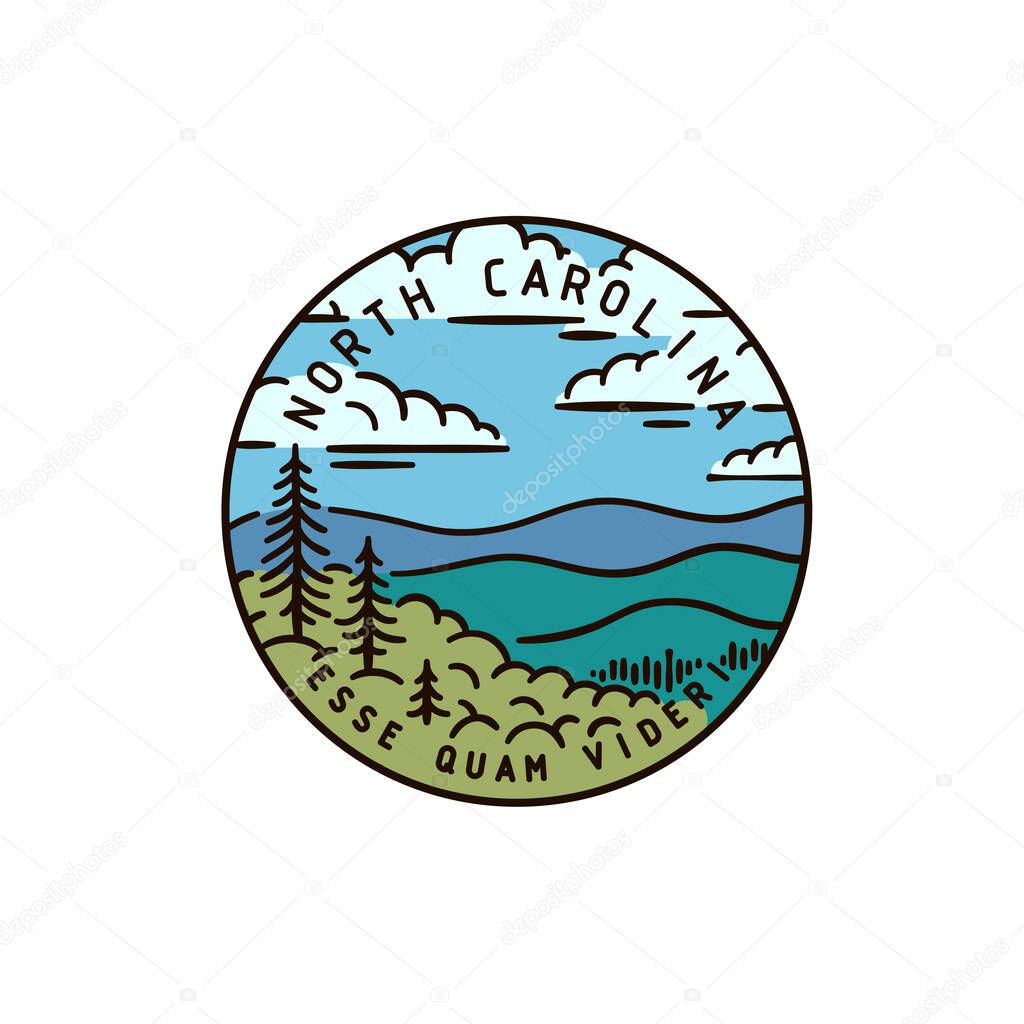 Vintage vector round label. North Carolina. Mountains