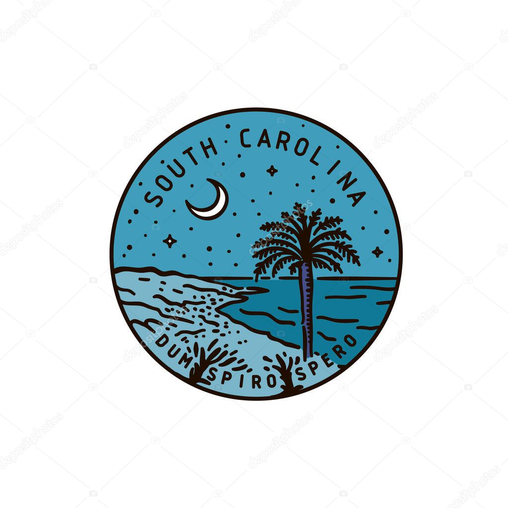 Vintage vector round label. South Carolina. Palm