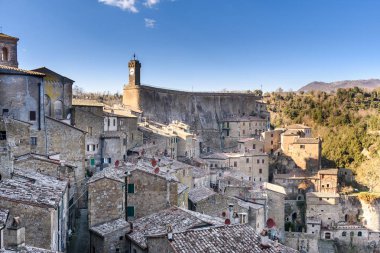 Sorano, Toskana, İtalya'nın eski şehir görünümünü