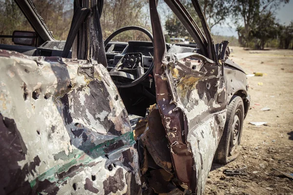 wrecked car from explosion in law enforcement training course