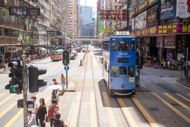 Hong Kong S.A.R. - July 13, 2017: View from Double decker tram or Ding Ding in Causeway Bay Hong Kong. Hong Kong tram is one of the earliest forms of public transport in the metropolis clipart