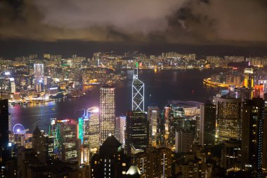 Hong Kong cityscape pik üzerinden gece