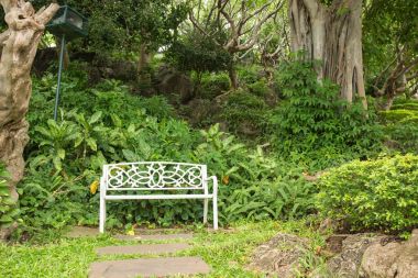 Park yeşil bitki ve ağaç genel p ile tek beyaz tezgah