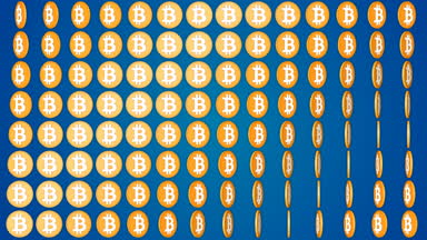 Bitcoin cryptocurrency mavi arka plan dönen paralar desen