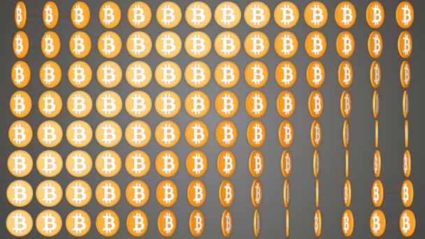 Bitcoin criptomoneda gris fondo giratorio monedas patrón — Vídeos de Stock