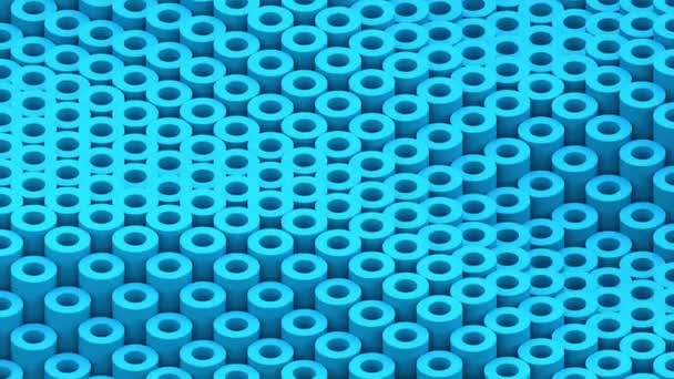 Oberfläche Mit Beweglichen Blauen Zylindern Animation Hintergrund Nahaufnahme — Stockvideo