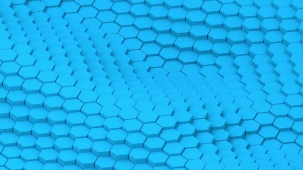 Surface Moving Hexagonal Blue Pillars Animation Background — Stock Video