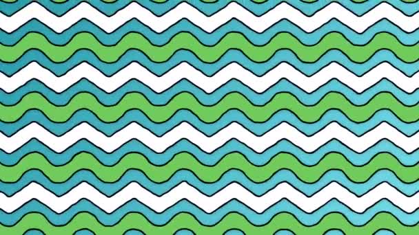 Dibujos Animados Zigzag Verde Blanco Azul Líneas Animadas Fondo — Vídeos de Stock