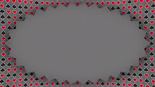 Παίζοντας Κάρτες Ταιριάζει Καρδιές Διαμάντια Μπαστούνια Μοτίβο Πλαίσιο Γκρι — Αρχείο Βίντεο