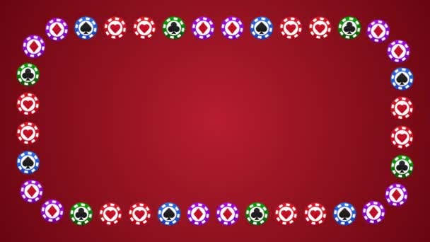 ポーカーチップハートダイヤモンドクラブは赤いフレームをSpades — ストック動画