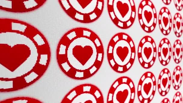 Poker Chips Corazones Pixel Pantalla Fondo Animado — Vídeo de stock