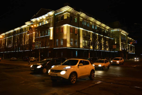 Edificio Renovado Del Ferrocarril Dnieper Con Iluminación Led Situado Centro — Foto de Stock