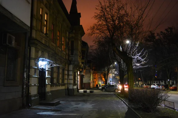 Karanlık Korkunç Komsomolskaya Sokağı Ukrayna Nın Başkenti Dnipro Vampir Büyücü — Stok fotoğraf