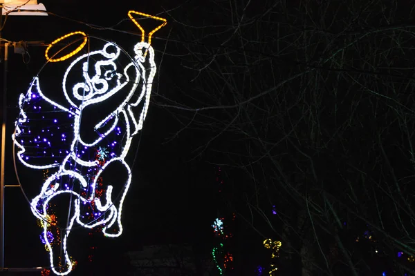 Fêtes Nouvel Noël Avec Des Anges Saints Lumineux Blancs Éclairage — Photo