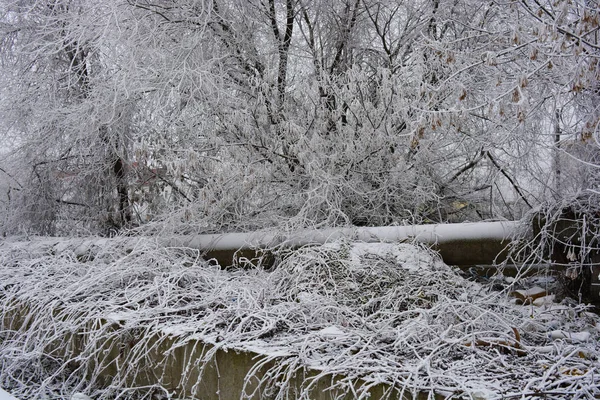 冬の気象雪の層の下での構造 建物や構造 風景と街 美しい 住宅団地北部の風景 都市Dniproウクライナ — ストック写真