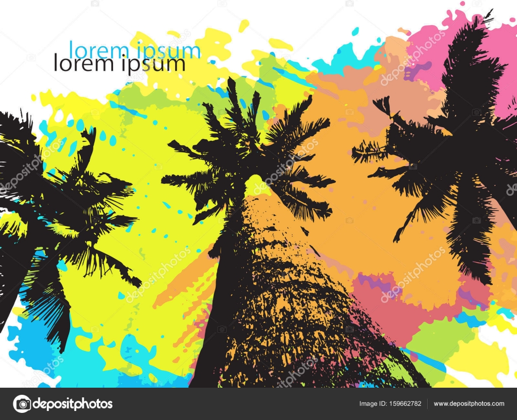 Carte De Vecteur Avec Des Silhouettes De Palmiers Sur Un Fond Avec
