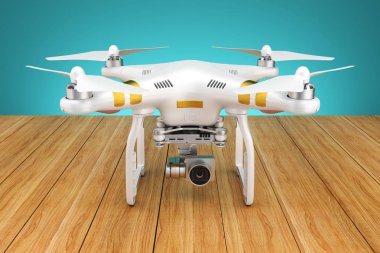 Beyaz quadrocopter dron bir video kamera ile 3d