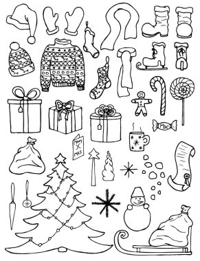 Noel simgeleri stil doodle kümesi
