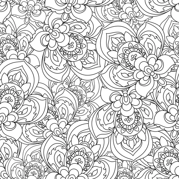 Vector naadloze monochroom sierlijke patroon voor coloring boek. Hand getrokken Mandala textuur, Vintage Indiase stijl — Stockvector