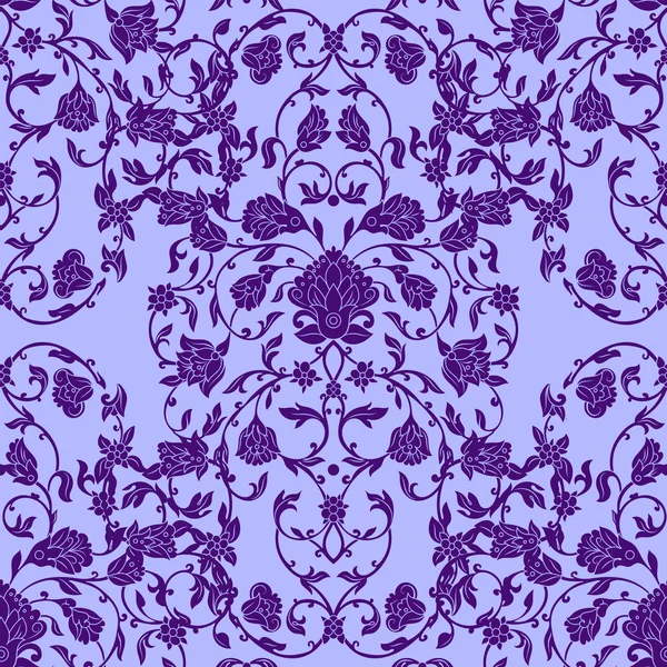 Vector intrincado padrão sem costura em estilo oriental na cor violeta. Elementos ornamentados para design.Inricate decoração ornamental, pode ser usado em convites de casamento e cartões de saudação. Flora tradicional — Vetor de Stock