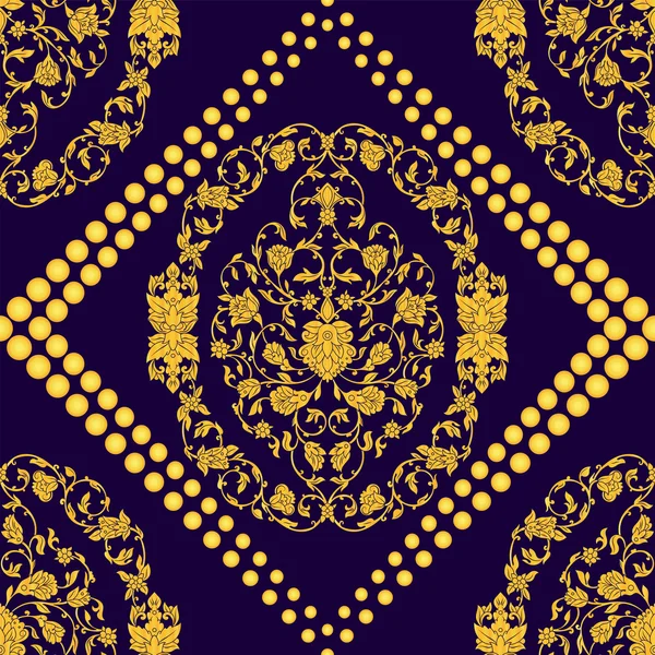 Vector ornate seamless pattern with beads garland in Eastern style on deep violet background. Ornamental vintage design for wedding invitations and greeting cards. Traditional gold decor. — Stockový vektor