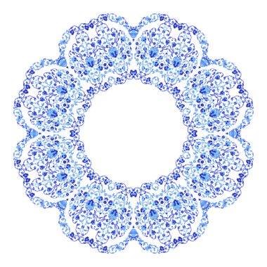 Hint takı, sürekli değişen çiçek desenli, mandala yuvarlak. Rus gzhel stil ve renkleri yapılan tasarım