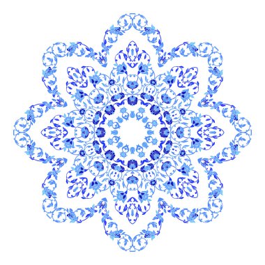 Hint takı, sürekli değişen çiçek desenli, mandala yuvarlak. Rus gzhel stil ve renkleri yapılan tasarım