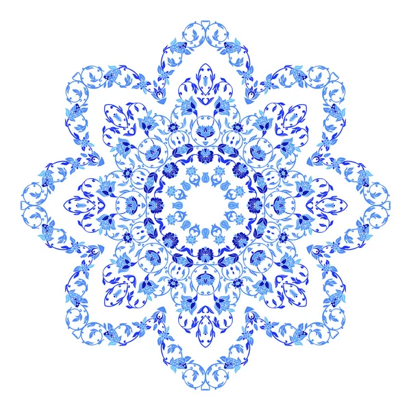 Hint takı, sürekli değişen çiçek desenli, mandala yuvarlak. Rus gzhel stil ve renkleri yapılan tasarım