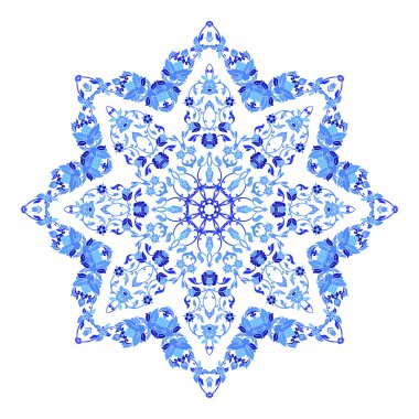 Hint takı, sürekli değişen çiçek desenli, mandala yuvarlak. Rus gzhel stil ve renkleri yapılan tasarım