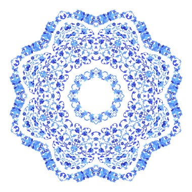 Hint takı, sürekli değişen çiçek desenli, mandala yuvarlak. Rus gzhel stil ve renkleri yapılan tasarım