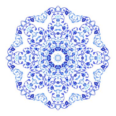 Hint takı, sürekli değişen çiçek desenli, mandala yuvarlak. Rus gzhel stil ve renkleri yapılan tasarım