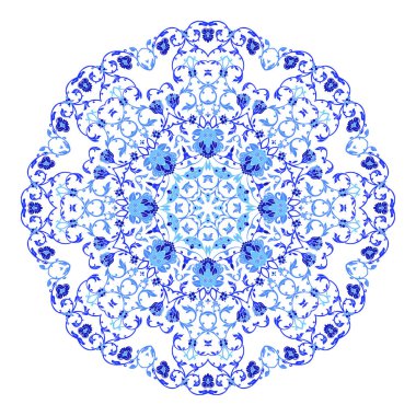 Hint takı, sürekli değişen çiçek desenli, mandala yuvarlak. Rus gzhel stil ve renkleri yapılan tasarım