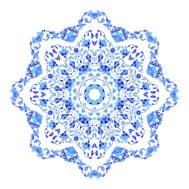 Hint takı, sürekli değişen çiçek desenli, mandala yuvarlak. Rus gzhel stil ve renkleri yapılan tasarım