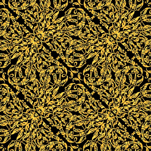 Padrão sem costura vintage dourado com muitos elementos detalhados no fundo preto.Design de luxo para convite, cartões de saudação, banners, fundos . —  Vetores de Stock