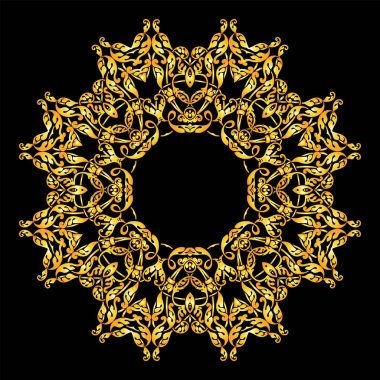 Mandala süsleme yuvarlak. Arapça Vintage dekoratif. altın arka plan. Doğu, Islam, Tay dili, Hint, Osmanlı motifleri. Soyut kabile, etnik doku. Orient, simetri dantel, meditasyon sembol.