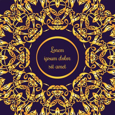 Antika, lüks Menekşe arka plan ve vintage çerçeve, Viktorya dönemi afiş, Barok tarzı kitapçık, moda deseni, şablon ile altın süs kart tasarımı için
