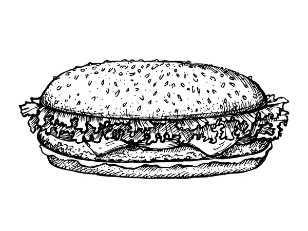 Sketch hamburguesa o hamburguesa vector logotipo diseño plantilla. comida rápida, icon.Hand restaurante dibujado ilustración — Archivo Imágenes Vectoriales