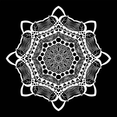 Mandala siyah beyaz. Etnik tek renkli dekoratif öğeler. Elle çizilmiş arka plan.