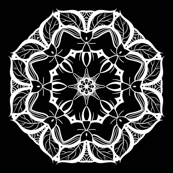 Mandala siyah beyaz. Etnik tek renkli dekoratif öğeler. Elle çizilmiş arka plan. — Stok Vektör