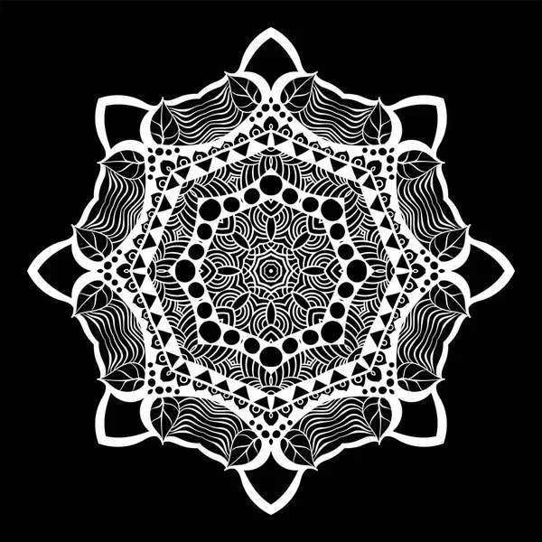 Mandala siyah beyaz. Etnik tek renkli dekoratif öğeler. Elle çizilmiş arka plan. — Stok Vektör