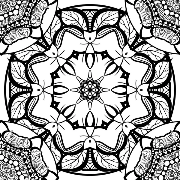 Hand-drawn mehendi ornamental seamless pattern. Oriental style decorative design templates. EPS 10 vector illustration black and white. — Stock Vector