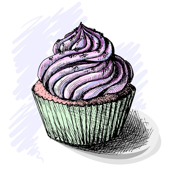 Ручная иллюстрация вкусного кекса. Векторный эскиз — стоковый вектор