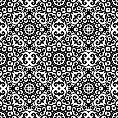 Vektör siyah beyaz süsleme ile seamless modeli. Vintage tasarım öğesi Doğu tarzı. Süs dantel oyma. Süslü çiçek dekorasyonu duvar kağıdı için. Geleneksel Arapça dekor beyaz b izole