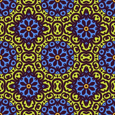 Vektör parlak süsleme ile seamless modeli. Kiremit Doğu tarzı. Süs dantel oyma. Süslü girdap geometrik dekor duvar kağıdı için. Geleneksel Arapça mozaik tasarımı