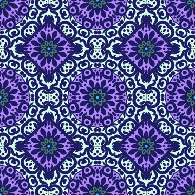 Vektör parlak süsleme ile seamless modeli. Kiremit Doğu tarzı. Süs dantel oyma. Süslü girdap geometrik dekor duvar kağıdı için. Geleneksel Arapça mozaik tasarımı