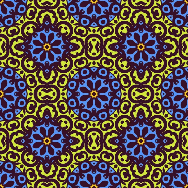 Vektor nahtlose Muster mit hellen Ornamenten. Fliesen im östlichen Stil. Zierklöppelei. kunstvolle Wirbel geometrisches Dekor für Tapeten. traditionelles arabisches Mosaik — Stockvektor