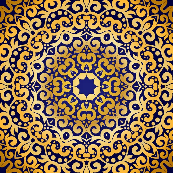 Rika guld inbjudningskort i indisk stil. Bohemiska kort med mandalas. Royal blue och guld. Unik mall för design eller bakgrund — Stock vektor