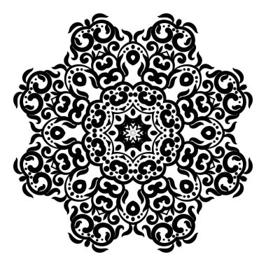 Süs geometrik bardak altlığı peçete deseni, siyah ve beyaz izole mandala yuvarlak dantel süs daire