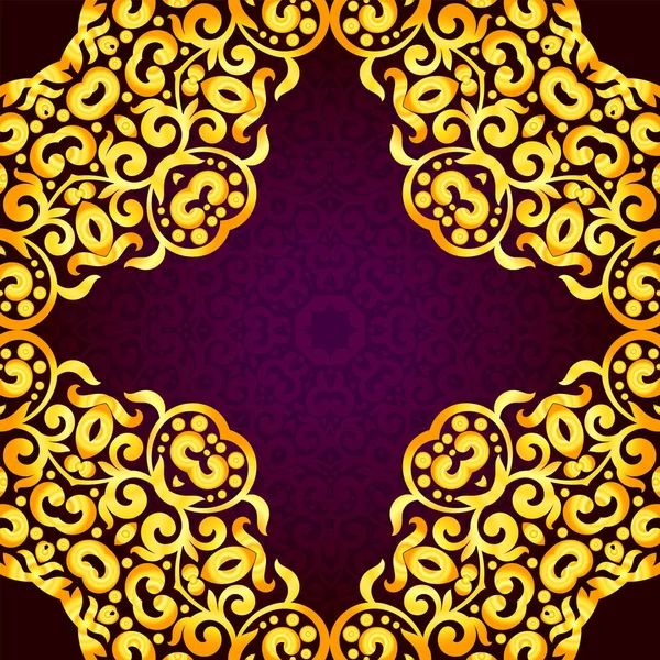 Reiche goldene Einladungskarte im indischen Stil. Bohemian Cards mit Mandalas. Royal Purple und Gold. einzigartige Vorlage für Design oder Hintergrund — Stockvektor